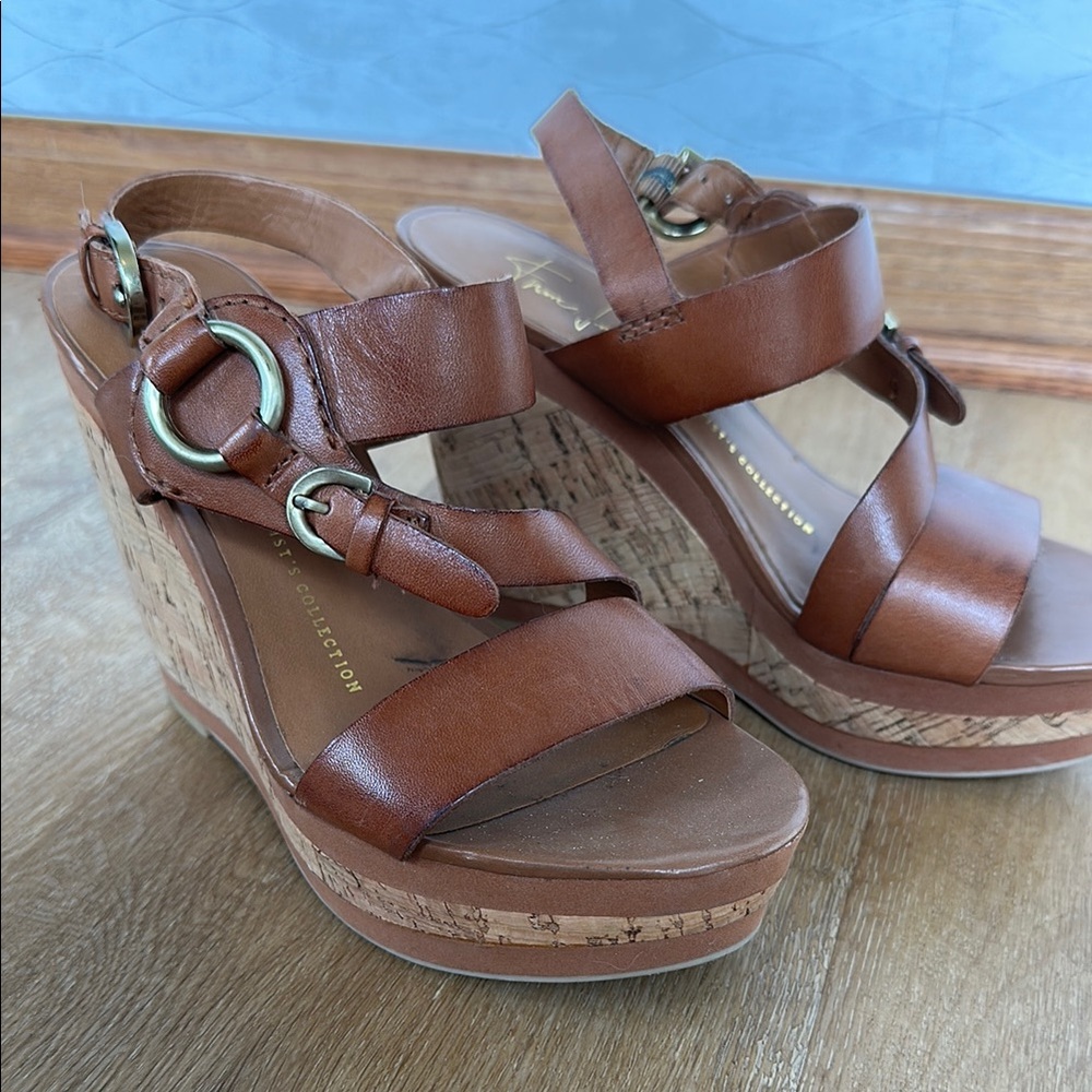 Franco Sarto Leather Wedge Sandals in Brown